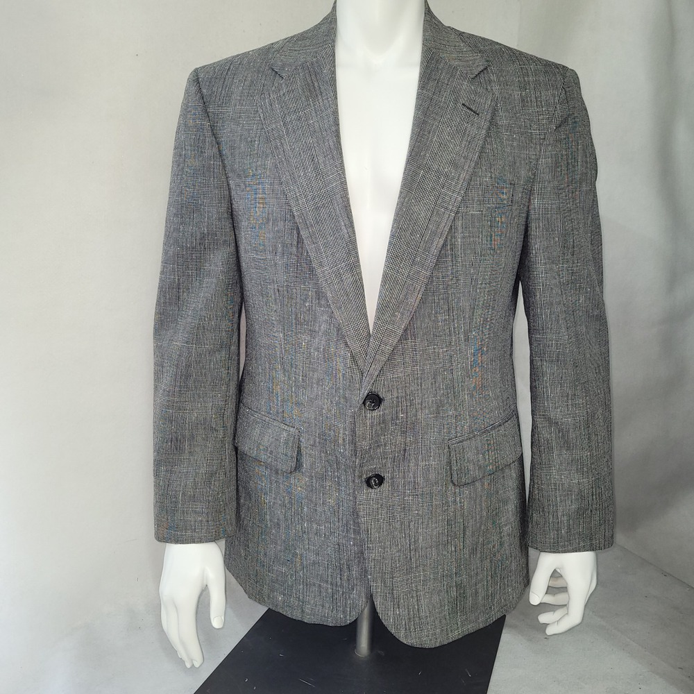 Botany 500 Athletic‎ Fit Gray Plaid Wool Blend Blazer Mens 42R Union Made USA
